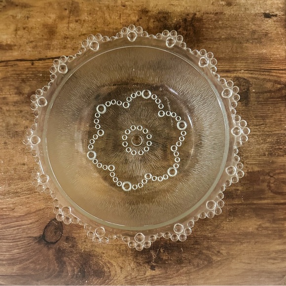 Vintage Ishizuka Japan Aderia Glass Bowl 9" Textured Bubble Design with Lace - Picture 2 of 5